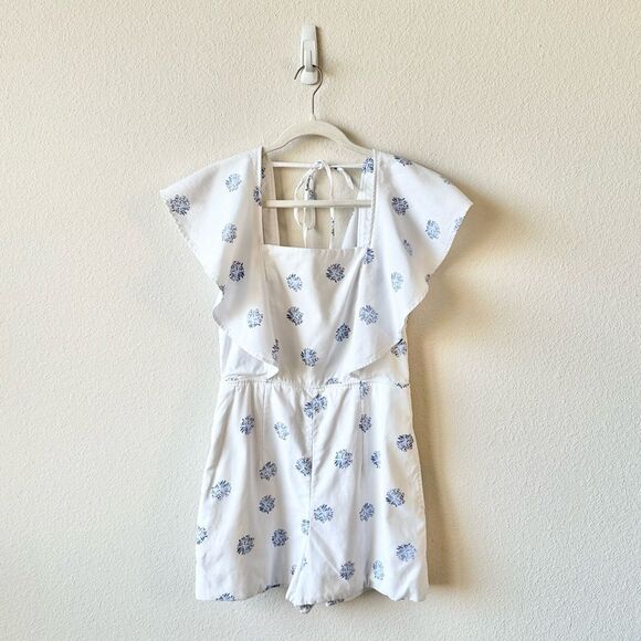 Club Monaco Darminda Floral Ruffle Romper in White Blue Size 6 - Picture 3 of 10
